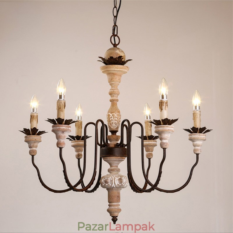 Country Vintage fa 6 fényű csillárfény