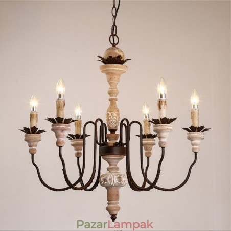 Country Vintage fa 6 fényű csillárfény Country Vintage fa 6 fényű csillárfény