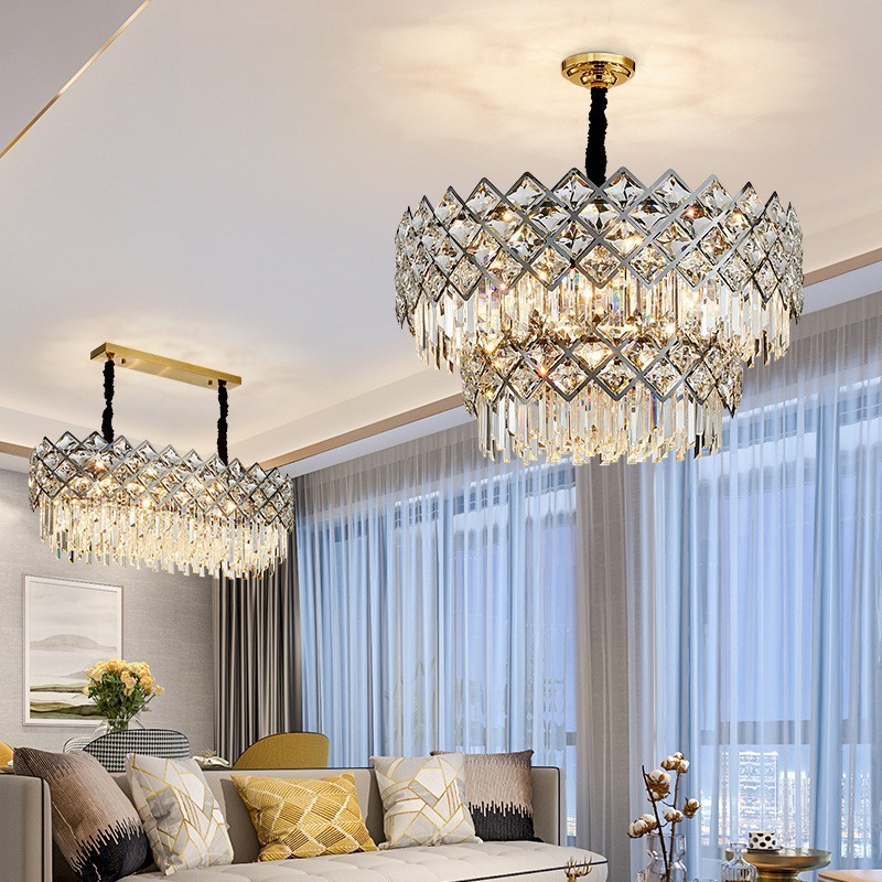 Kétszintű luxus posztmodern fekete és arany kerek K9 kristály medálcsillár