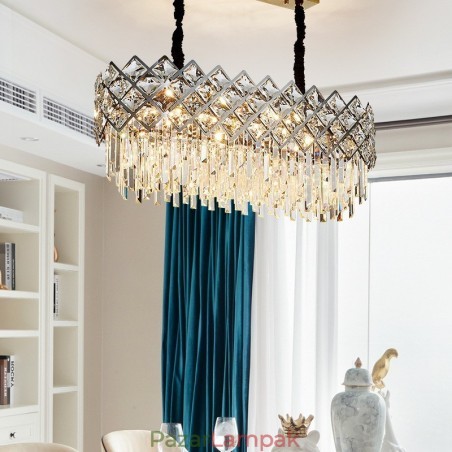 Luxus posztmodern ezüst kerek K9 kristály medálcsillár Luxus posztmodern ezüst kerek K9 kristály medálcsillár