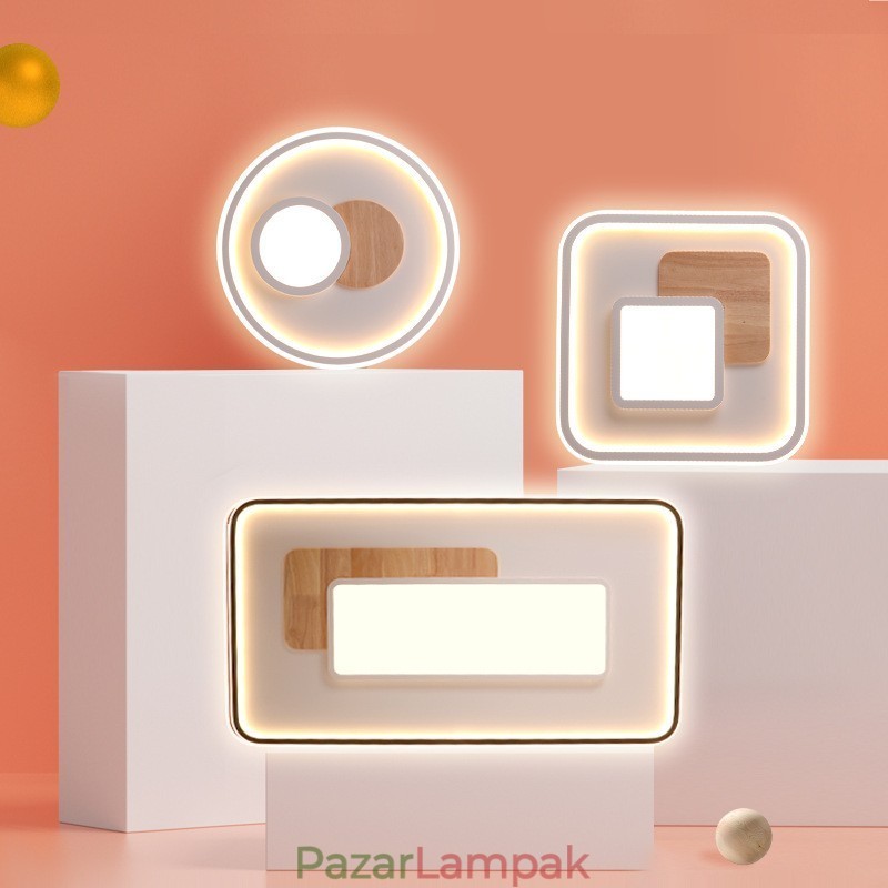 Fából szabályozható, modern, skandináv stílusú, négyzetes, süllyesztett mennyezeti lámpák távirányítóval fali lámpaként is használhatók