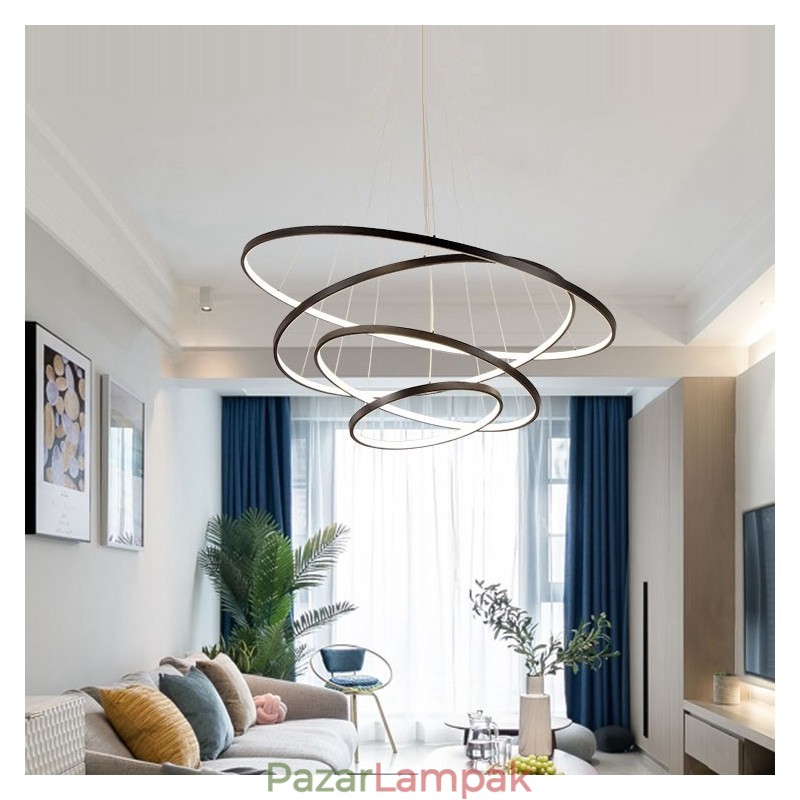 Nagy 4 gyűrűs 5 gyűrűs fekete fehérarany függőlámpa modern design