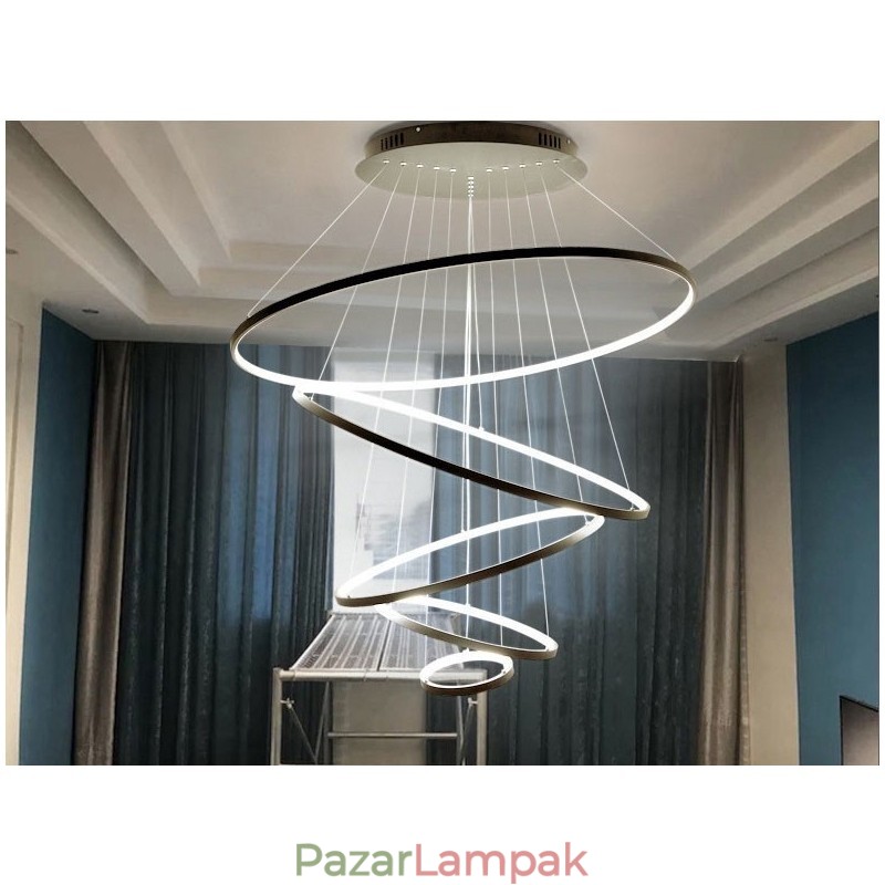 Nagy 4 gyűrűs 5 gyűrűs fekete fehérarany függőlámpa modern design