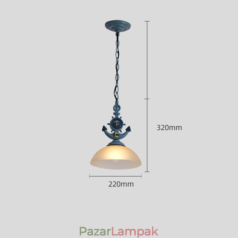 Egy világoskék rusztikus művészi retro antik függőlámpa üveg ernyővel