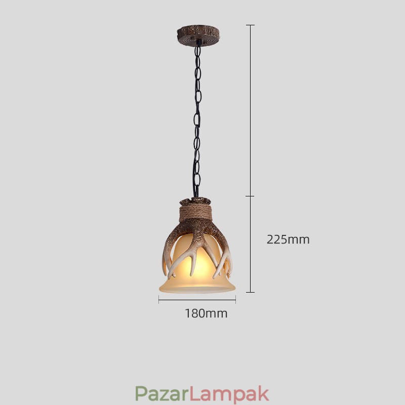 Egy könnyű rusztikus, művészi retro agancs függőlámpa üvegernyővel