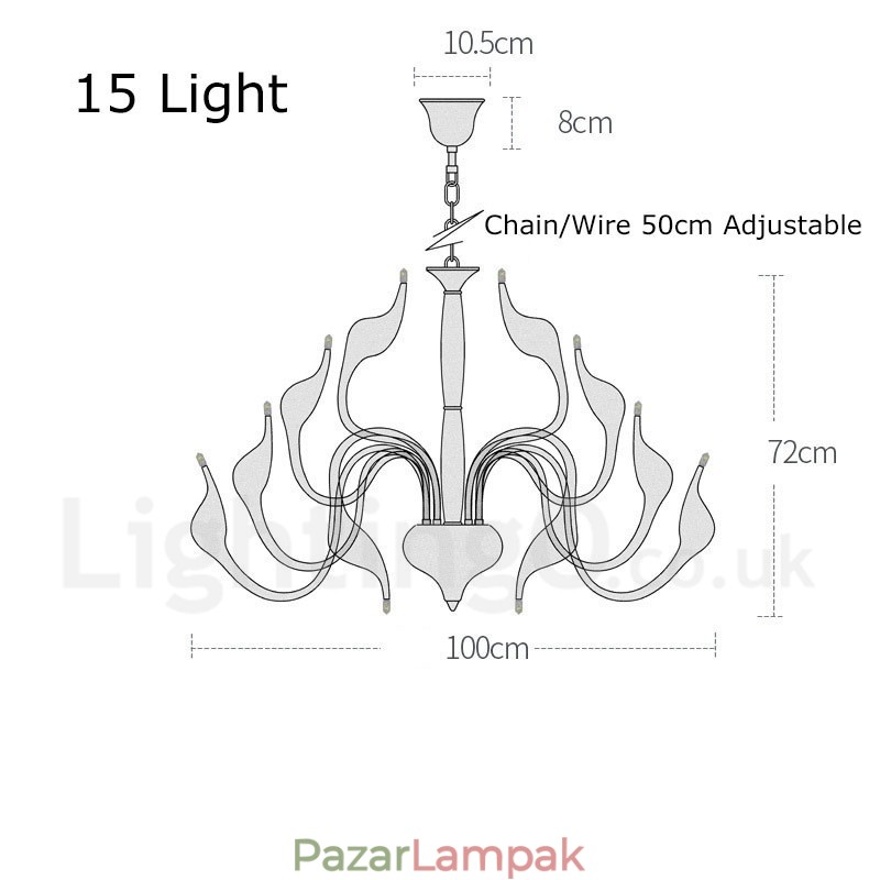 15 Világos arany modern kortárs galvanizált fém csillár