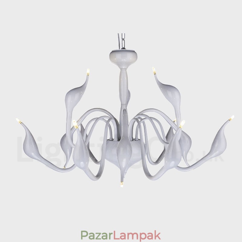 12 Light Modern Swan White Fém csillár függőlámpa
