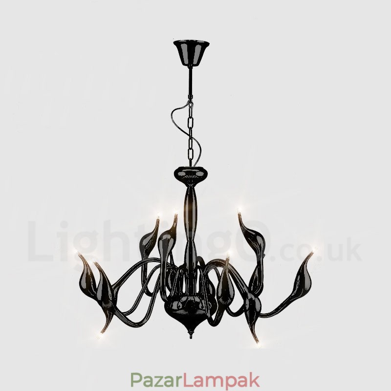 12 Light Modern Swan fekete fém csillár függőlámpa