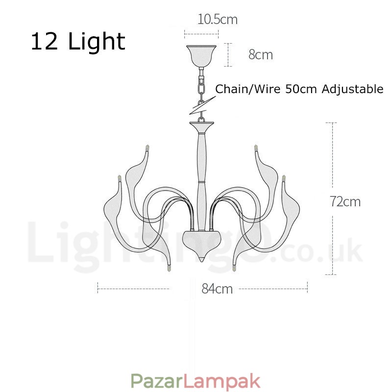 12 Light Modern Swan fekete fém csillár függőlámpa