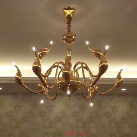 12 Light Modern Swan Gold Fém csillár függőlámpa 12 Light Modern Swan Gold Fém csillár függőlámpa