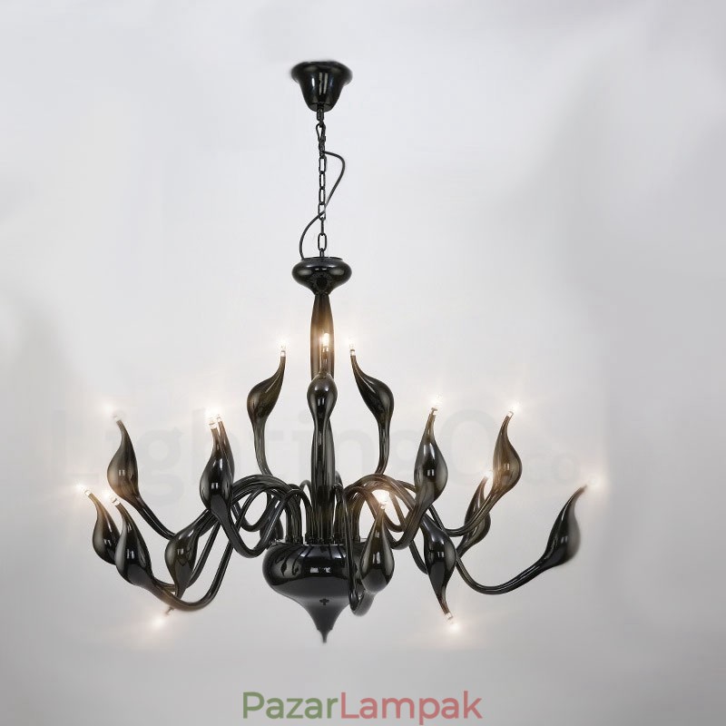 18 lámpa, rozsdamentes, posztmodern hattyúcsillár, G4 fekete, kész