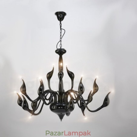 18 lámpa, rozsdamentes, posztmodern hattyúcsillár, G4 fekete, kész 18 lámpa, rozsdamentes, posztmodern hattyúcsillár, G4 fekete, kész