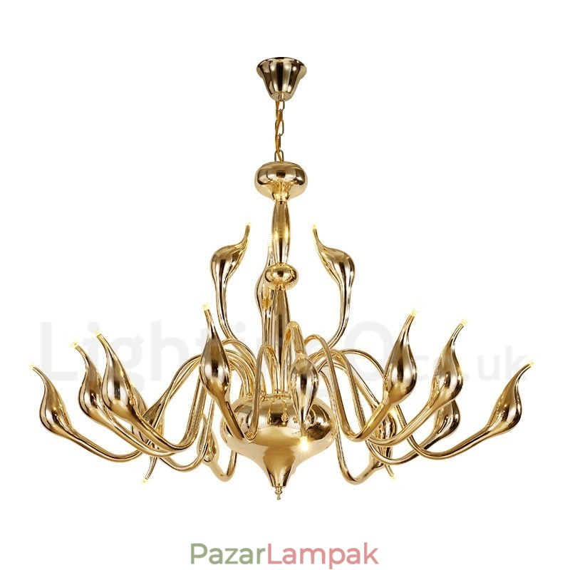 18 lámpa, rozsdamentes, posztmodern hattyúcsillár, G4 aranyozott fényezés