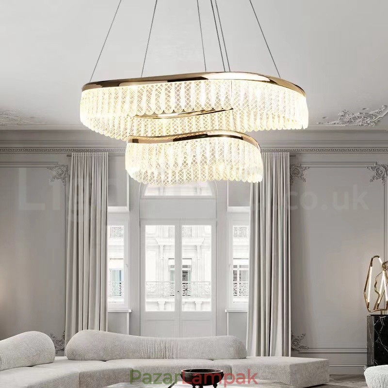 Négyzet alakú kristály függőlámpa 1 2 gyűrűs K9 kristály beltéri mennyezeti lámpatest