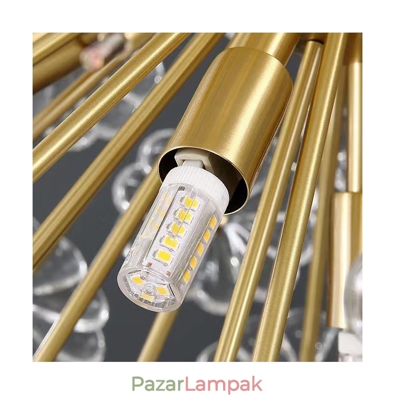 Északi gömb alakú sárgaréz pitypang kristály függőlámpa