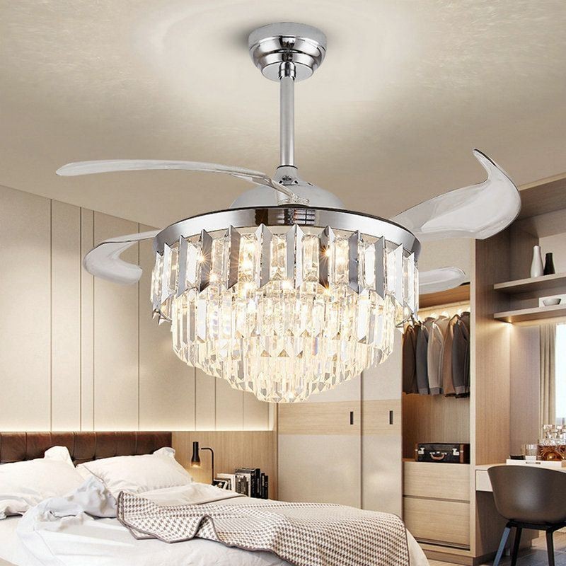 Behúzható mennyezeti ventilátor Világos kristály mennyezeti ventilátor