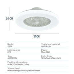 Ventilátor mennyezeti lámpa, háromfokozatú fényerősség, 3 sebességes távirányító