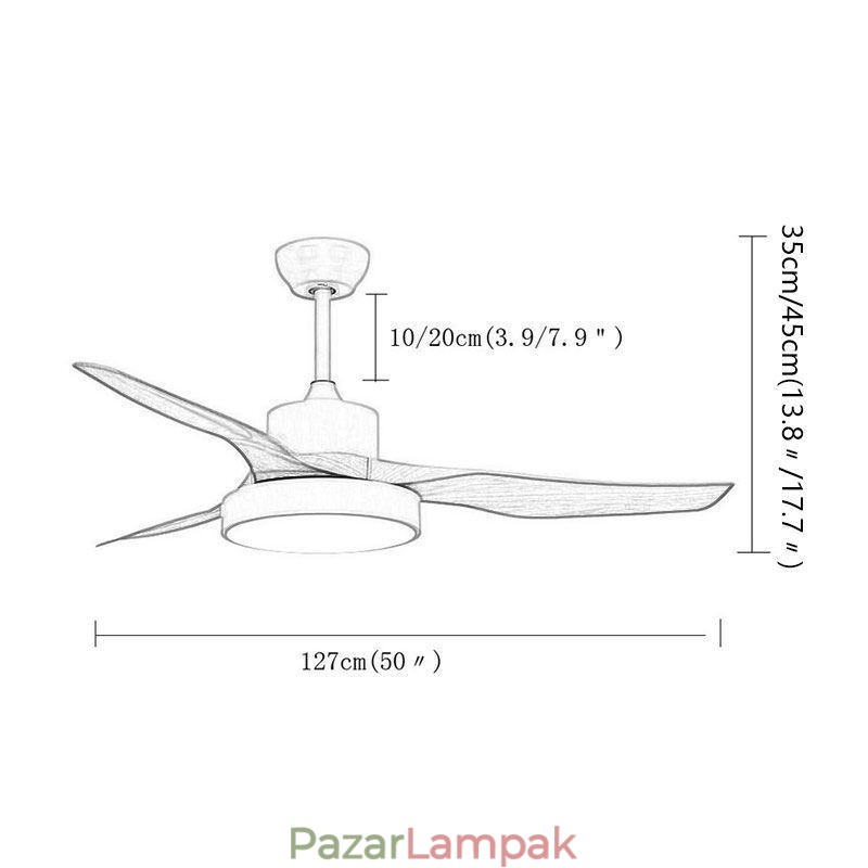 Mennyezeti ventilátor távirányítóval, 3 lapáttal