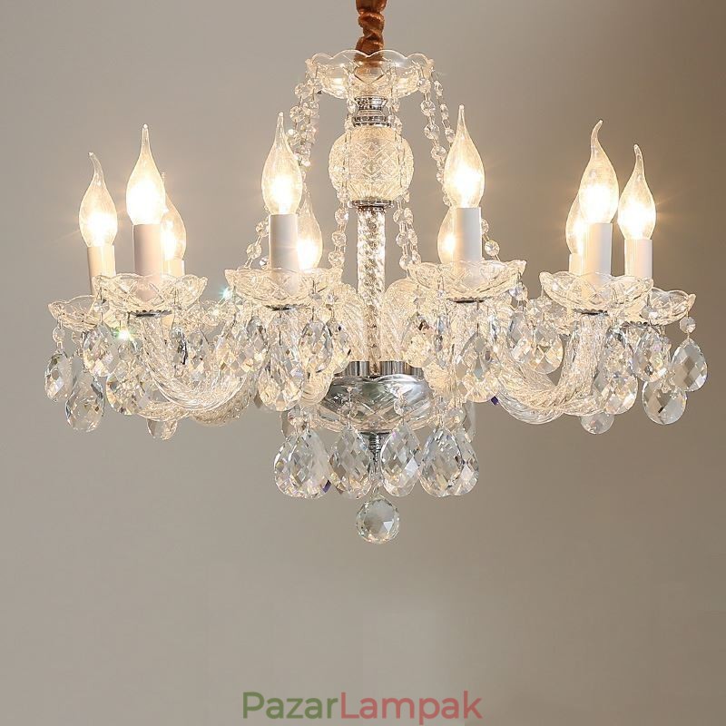 Átlátszó kristálycsillár európai luxus dekoratív mennyezeti lámpa