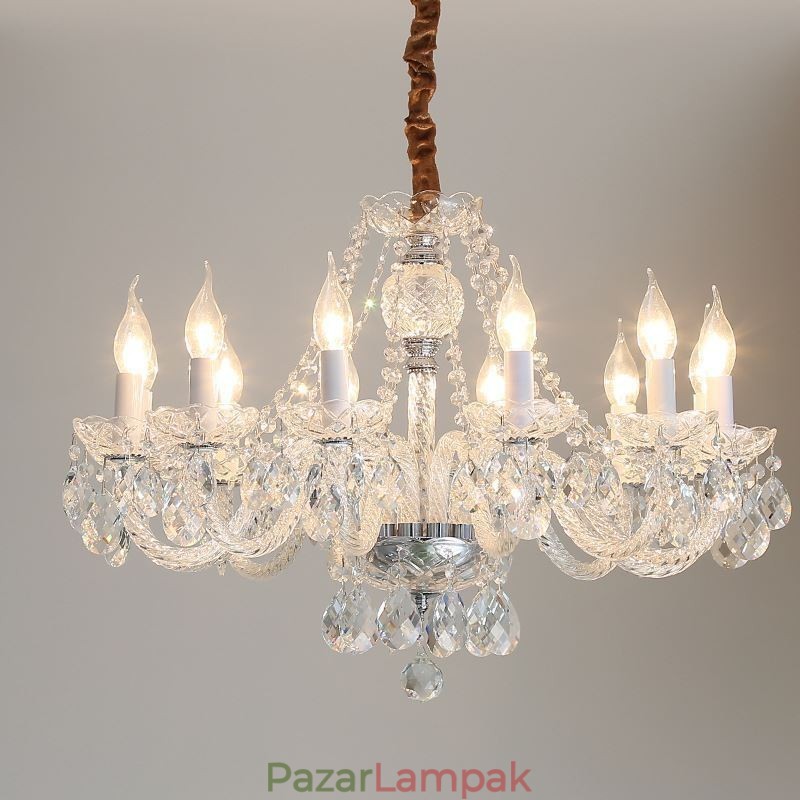 Átlátszó kristálycsillár európai luxus dekoratív mennyezeti lámpa