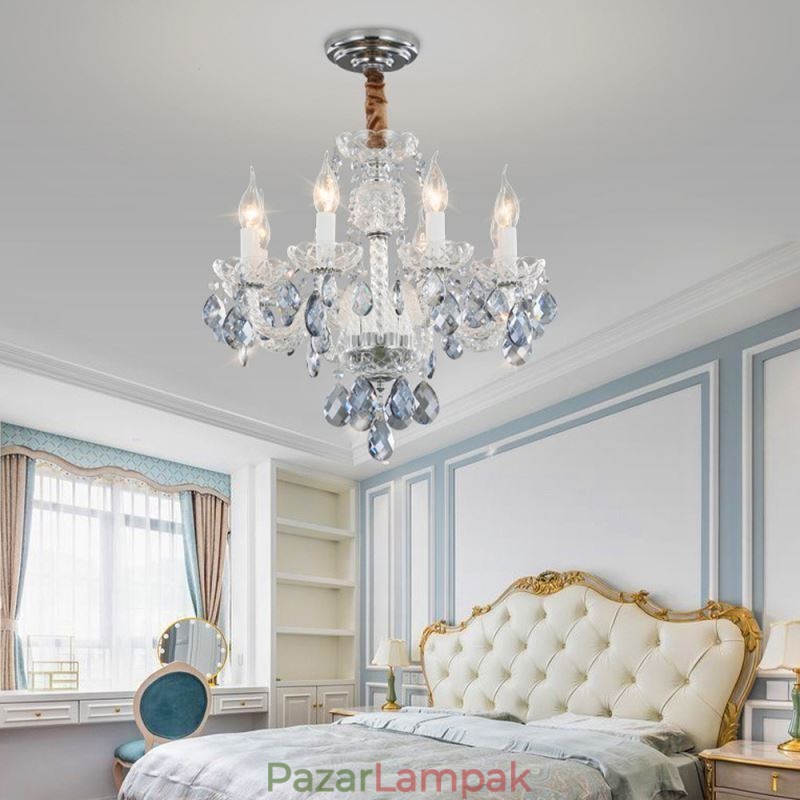 Európai kék kristály csillár üveg fénytest 8 lámpa