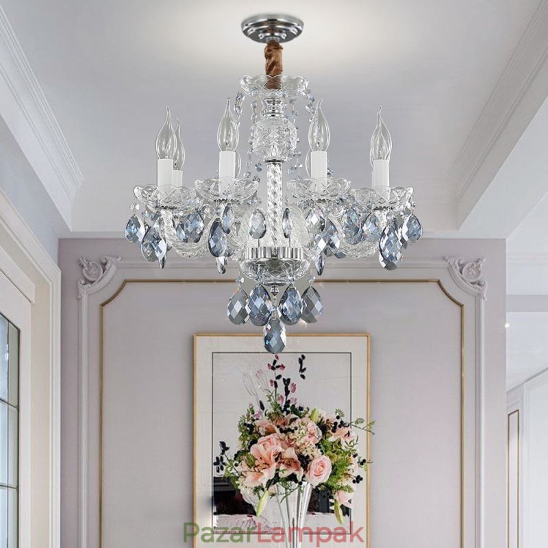 Európai kék kristály csillár üveg fénytest 8 lámpa