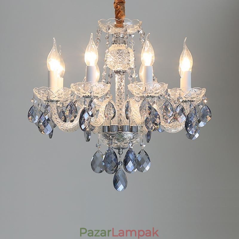 Európai kék kristály csillár üveg fénytest 8 lámpa