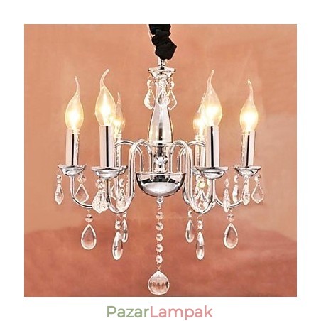 6 fényű kristály függőlámpa gyertyában