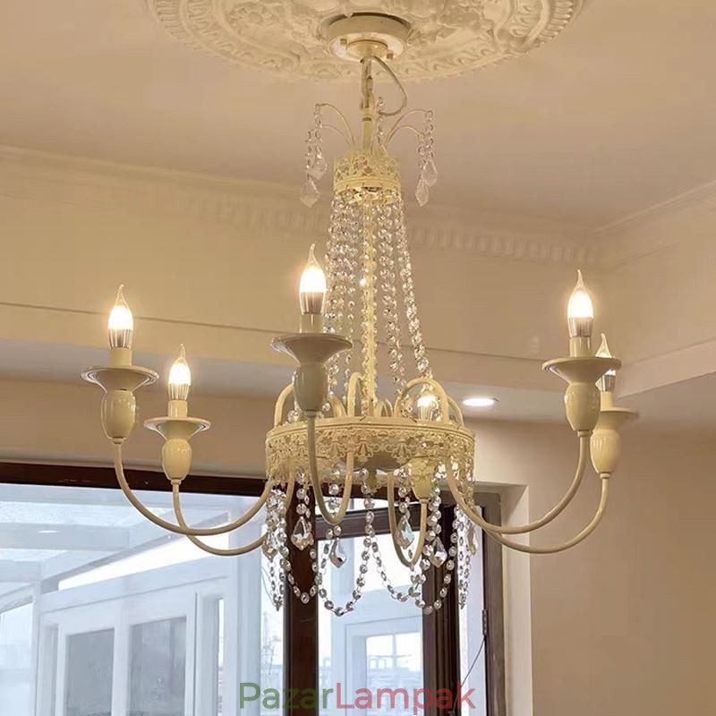 Nordic Crystal Chandelier Paint Craft Cream mennyezeti lámpa