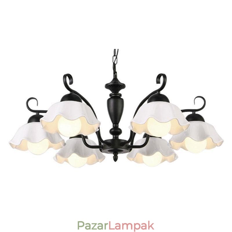 Nordic Iron Pendant Light Virág alakú üveg lámpaernyős csillár