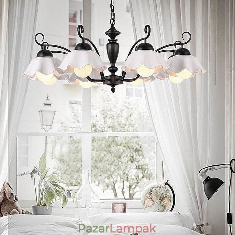 Nordic Iron Pendant Light Virág alakú üveg lámpaernyős csillár