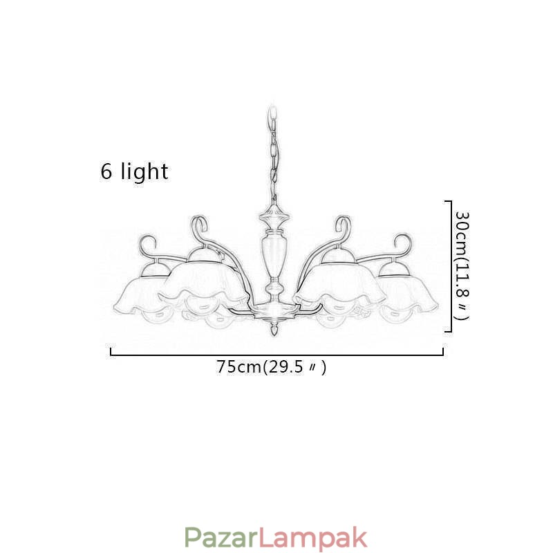 Nordic Iron Pendant Light Virág alakú üveg lámpaernyős csillár