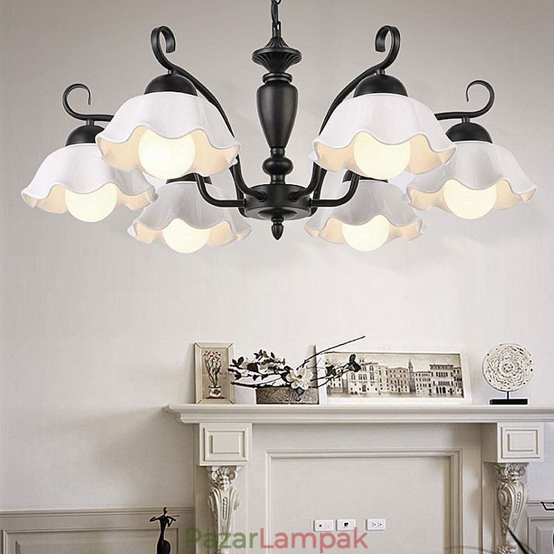 Nordic Iron Pendant Light Virág alakú üveg lámpaernyős csillár