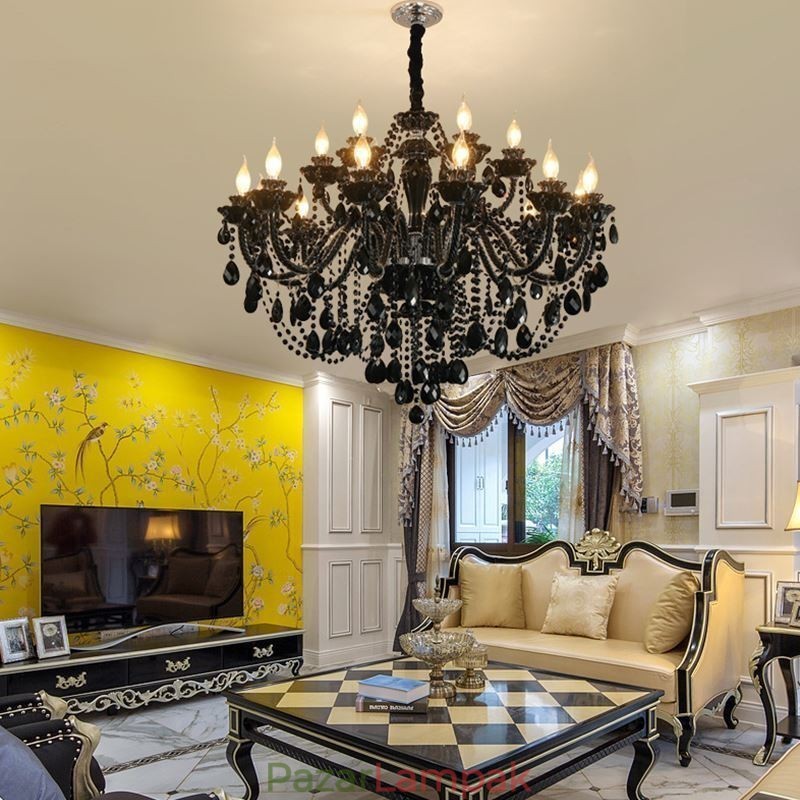 Luxus európai stílusú kristálycsillár fekete függőlámpa