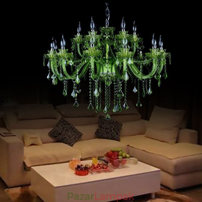 Európai stílusú kristályzöld csillár gyertya függőlámpa