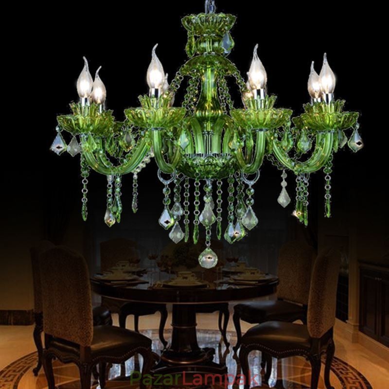 Európai stílusú kristályzöld csillár gyertya függőlámpa