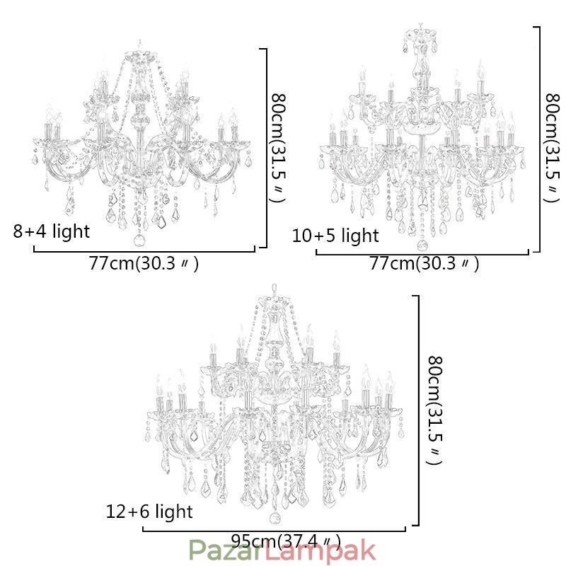 Nagy európai kristálycsillár elegáns függőlámpa