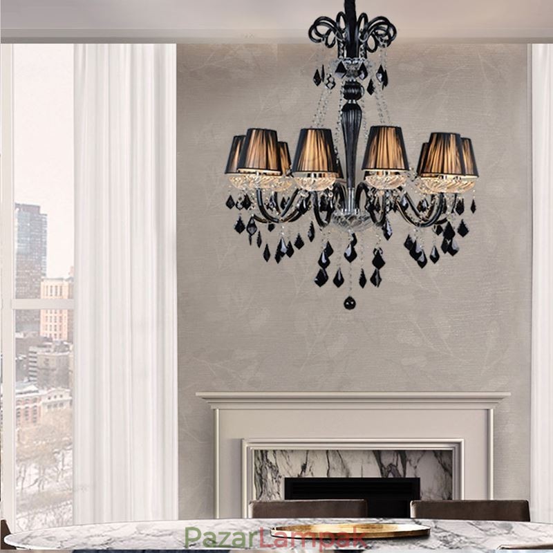 Retro kristálycsillár európai fekete függőlámpa
