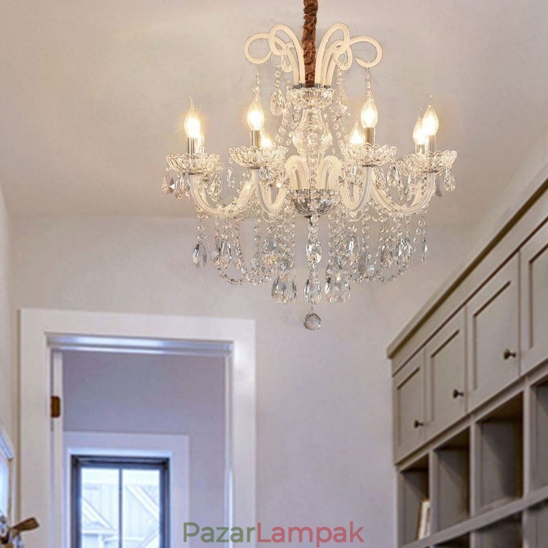 Elegáns kristálycsillár európai fehér színű függőlámpa