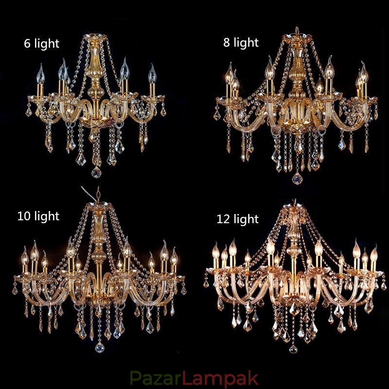 Európai kristálycsillár luxus borostyán színű függőlámpa