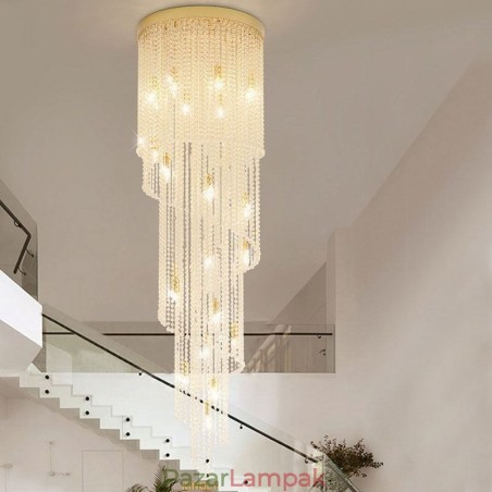 Modern kristálycsillár luxus lépcsőházi kristály mennyezeti lámpa 19 lámpával Modern kristálycsillár luxus lépcsőházi kristály mennyezeti lámpa 19 lámpával