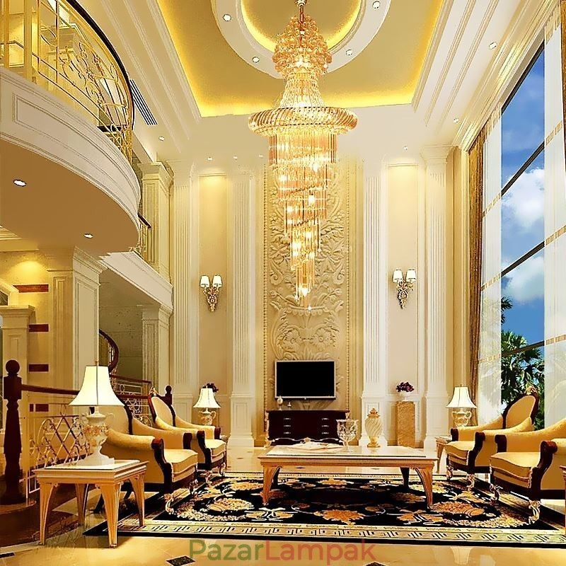 Luxus kristálycsillár Modern európai, kecses hosszú függő duplex lépcsőház