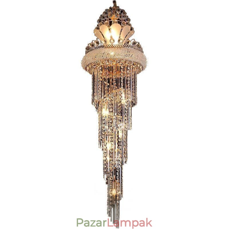 Kecses kristálycsillár Modern egyszerű, hosszú függő duplex lépcsőház
