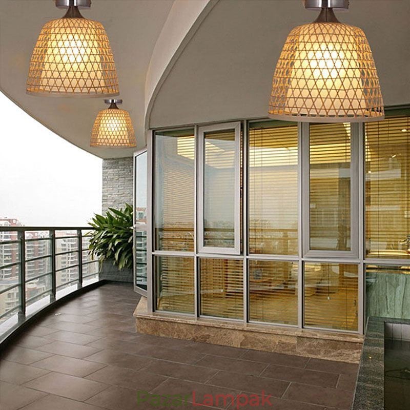 Bambusz félig süllyesztett, kreatív, kerek mennyezeti lámpa előszoba világítás