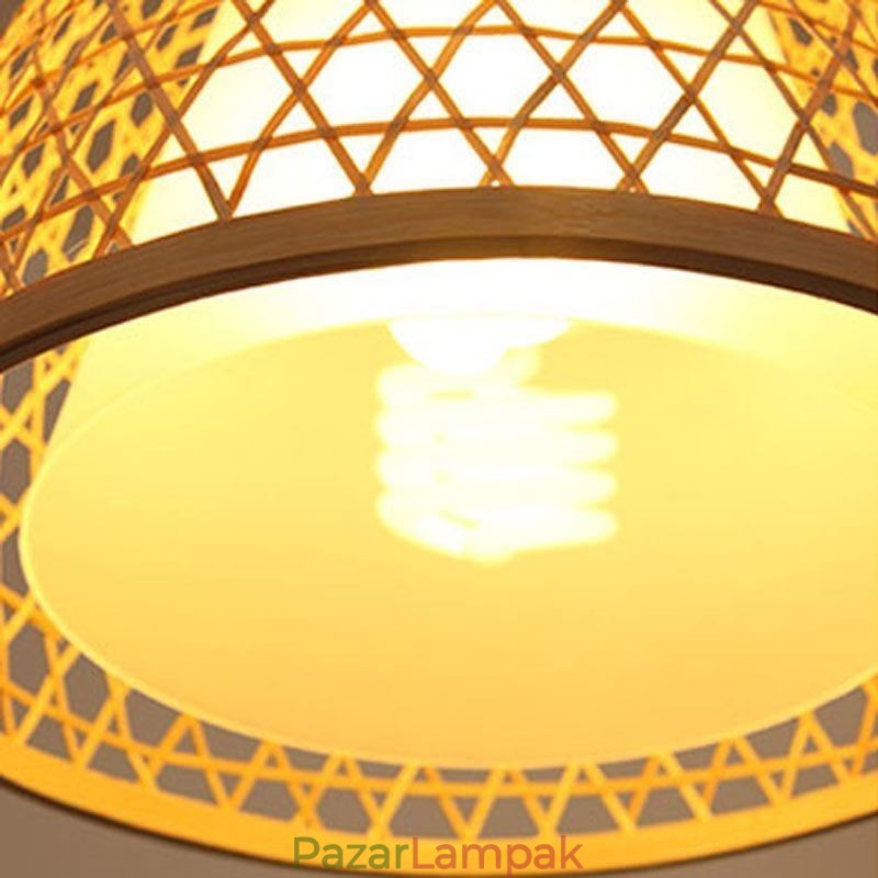 Bambusz félig süllyesztett, kreatív, kerek mennyezeti lámpa előszoba világítás