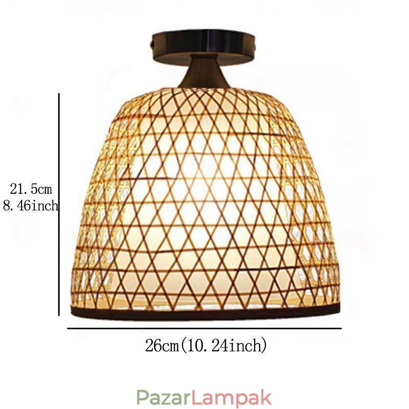 Bambusz félig süllyesztett, kreatív, kerek mennyezeti lámpa előszoba világítás