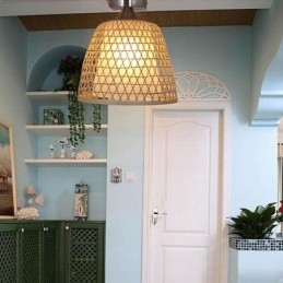 Bambusz félig süllyesztett, kreatív, kerek mennyezeti lámpa előszoba világítás