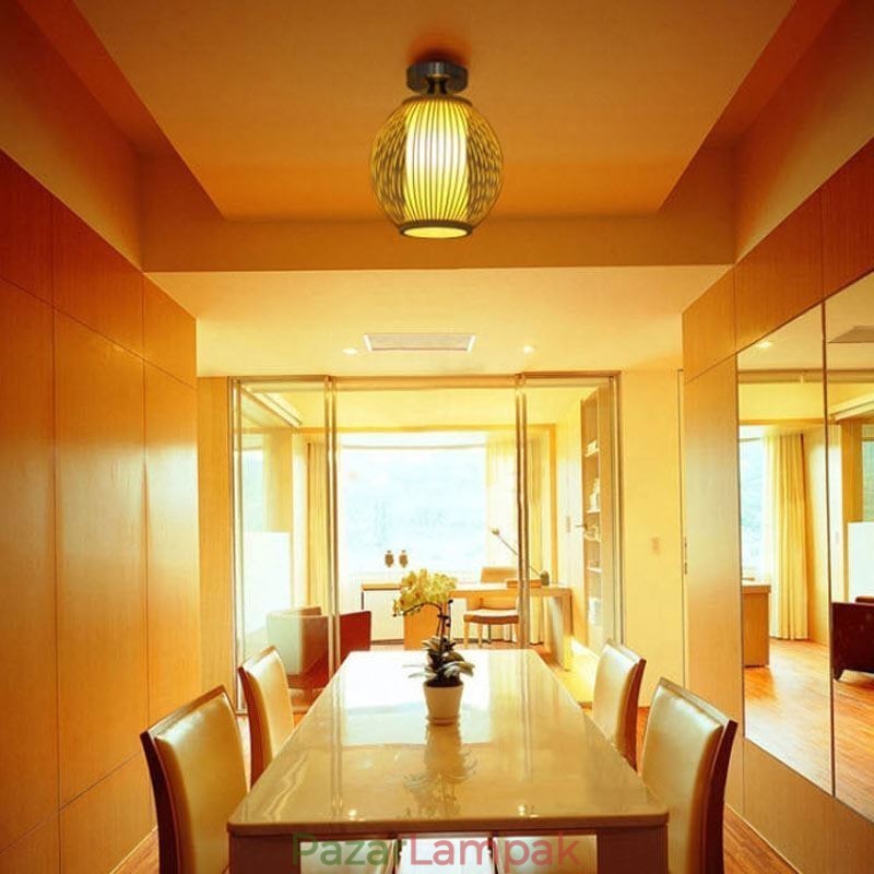 Egyedülálló, félig süllyesztett, kreatív, kerek bambusz mennyezeti lámpa veranda világítás