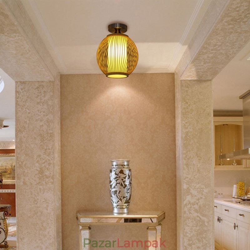 Egyedülálló, félig süllyesztett, kreatív, kerek bambusz mennyezeti lámpa veranda világítás