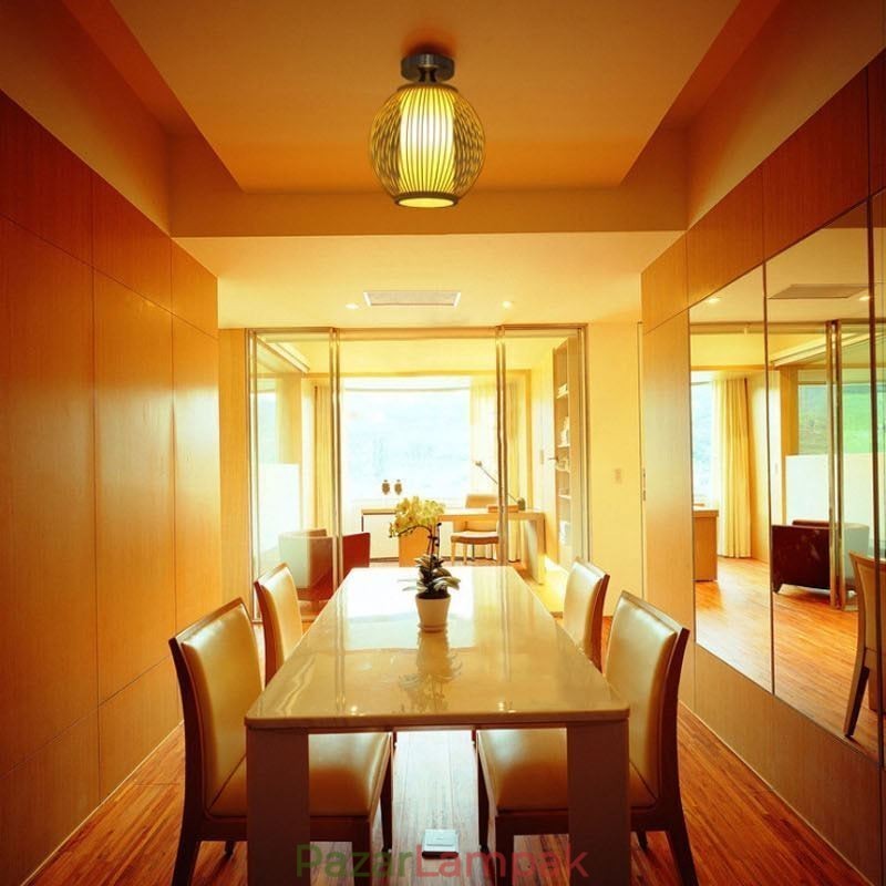 Egyedülálló, félig süllyesztett, kreatív, kerek bambusz mennyezeti lámpa veranda világítás